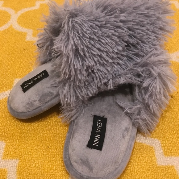 Nine West Shoes - Nine West Grey Fluffy Slippers NWOT